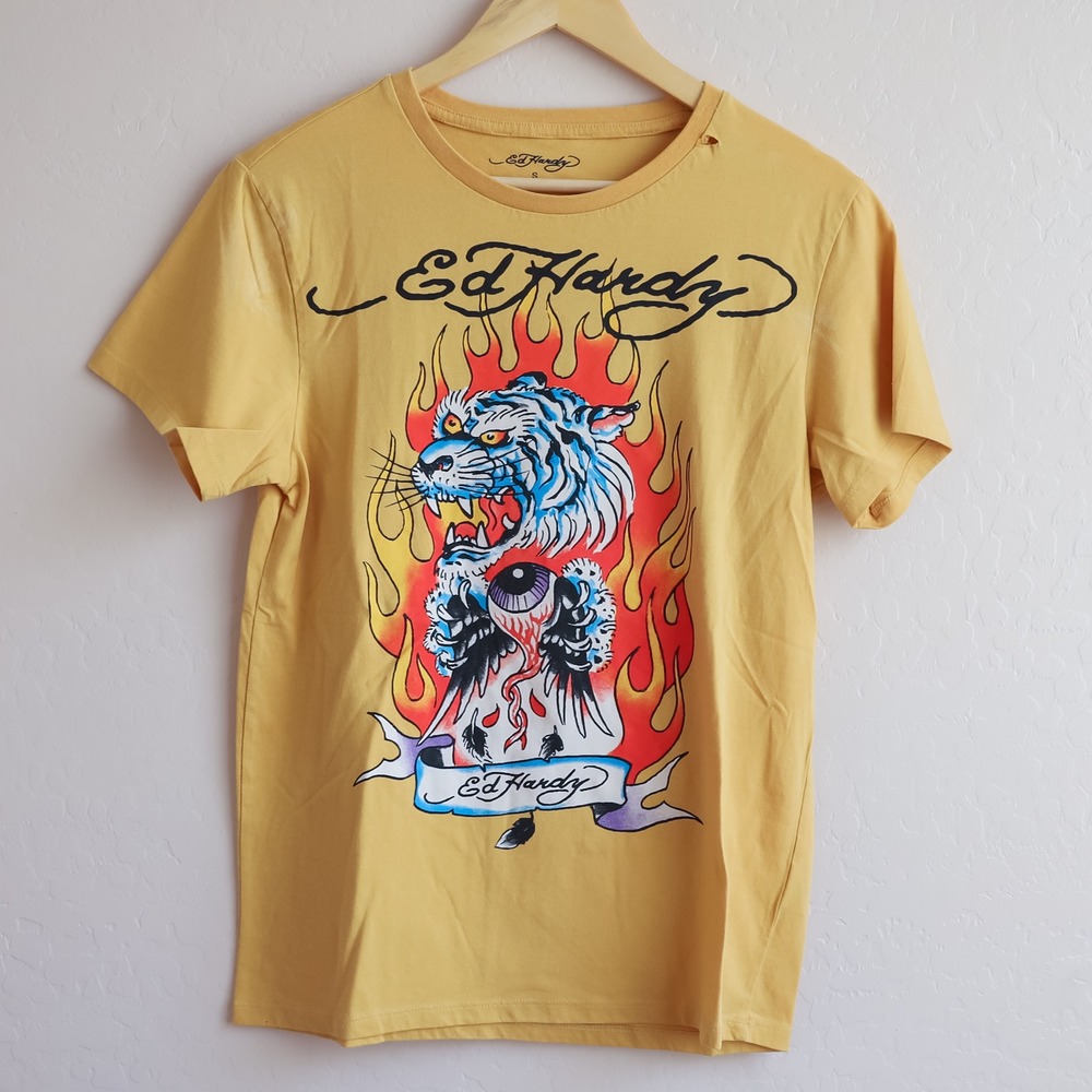 Ed Hardy Graphic T-Shirt Tiger Flames Don‎ Ed Hardy Designs Men's Size S